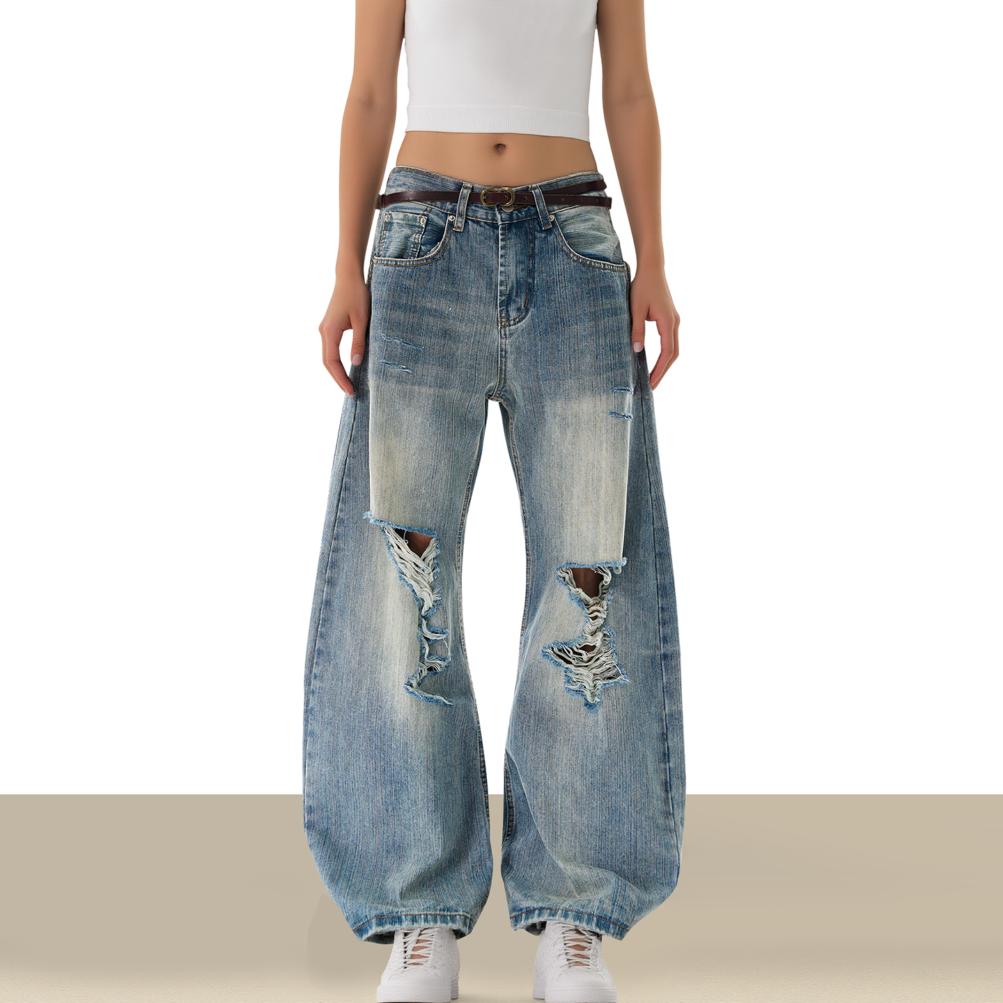 美式高街潮流破洞休闲牛仔裤