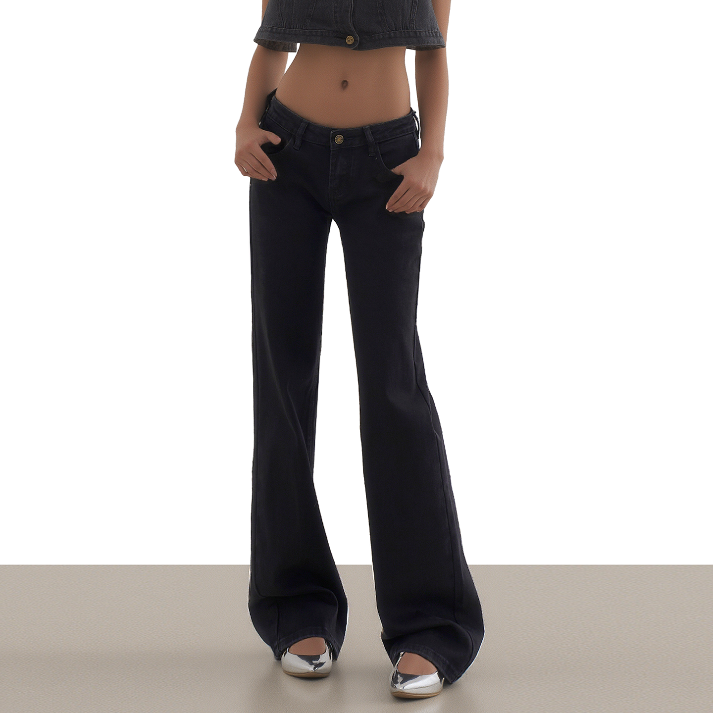 美式复古黑色低腰显瘦百搭牛仔裤