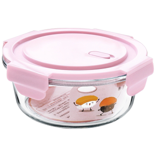 玻璃饭盒圆形上班族可微波炉加热专用餐盒保鲜盒带饭碗带盖水果碗