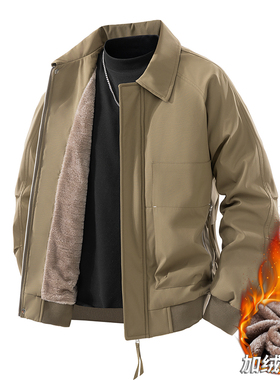 FKFN冬季男士加绒加厚翻领工装夹克休闲百搭防风保暖美式复古外套