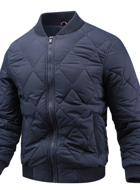 秋冬男士棉衣外套棒球领拉链棉服休闲百搭防风保暖棉袄菱形格棉衣