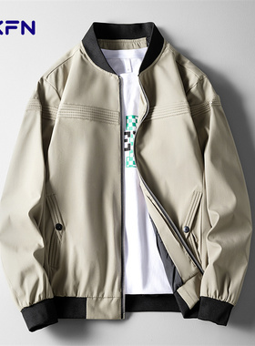 FKFN夹克男士外套2023春秋款棒球领宽松上衣中年父亲爸爸装夹克衫