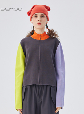 容子木ROSEMOO25秋商场同款亲肤干爽撞色毛织开衫外套RSS3NP295B