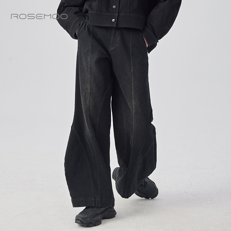 容子木ROSEMOO24年冬季新款挺阔加绒弧形牛仔裤RCL4KC429D