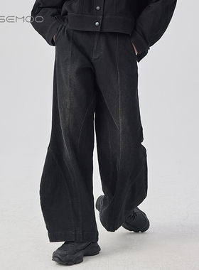 容子木ROSEMOO24年冬季新款挺阔加绒弧形牛仔裤RCL4KC429D