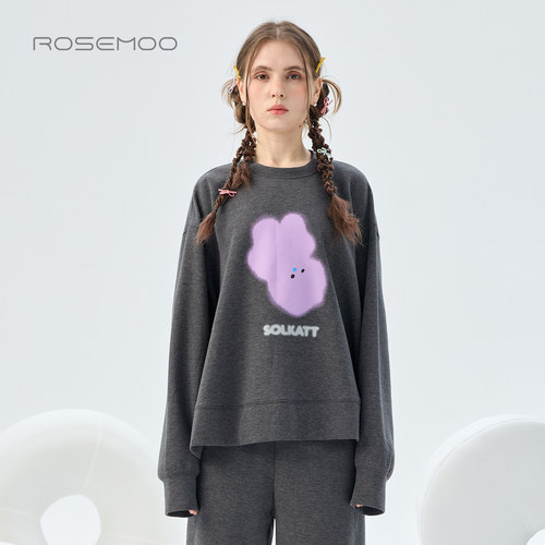 容子木ROSEMOO26秋【商场同款】微弹圆领印花套头上衣RWM3TC224B