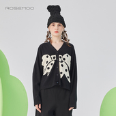 容子木ROSEMOO25春商场同款 亲肤柔软蝴蝶结撞色开衫 RSS1NP321C