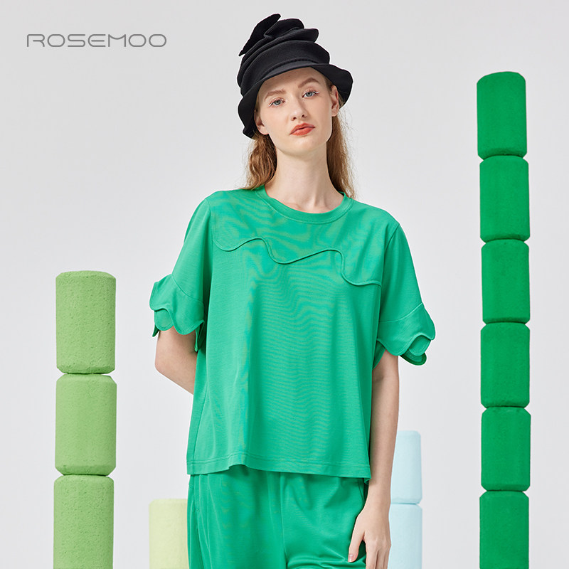 ROSEMOO/容子木25夏【商场同款】含莫代尔弧形袖上衣RSS2TP322C