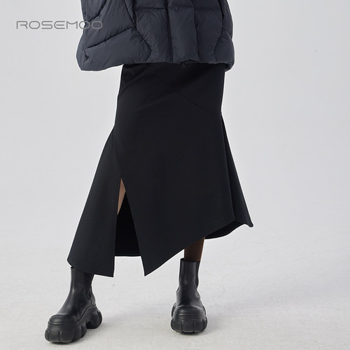 容子木ROSEMOO24年冬季新款微弹磨毛前开衩半身裙RCL4QP426D