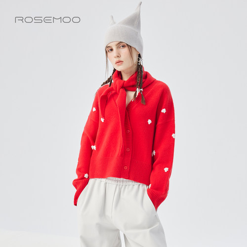 容子木ROSEMOO25冬商场同款哑光丝绒亮片斜门襟开衫RSS4NW449D