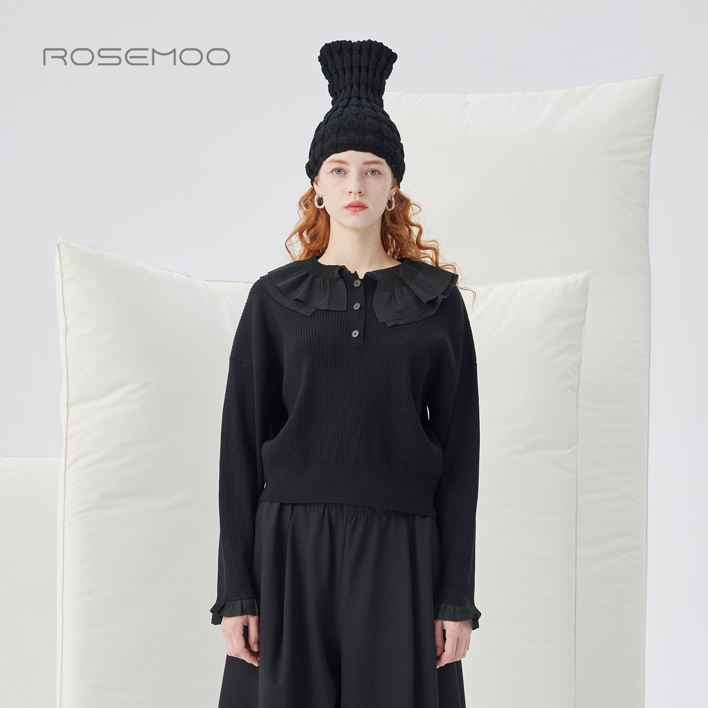 容子木ROSEMOO25冬商场同款清透纱线拼接款套头上衣RSS4TP151A