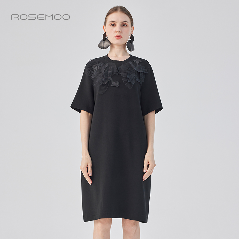 容子木ROSEMOO25春【商场同款】微弹拼纱短袖连衣裙RSS1LP256B