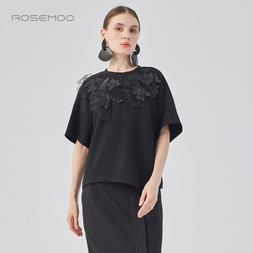 ROSEMOO/容子木25春【商场同款】微弹拼纱短袖上衣RSS1TP255B