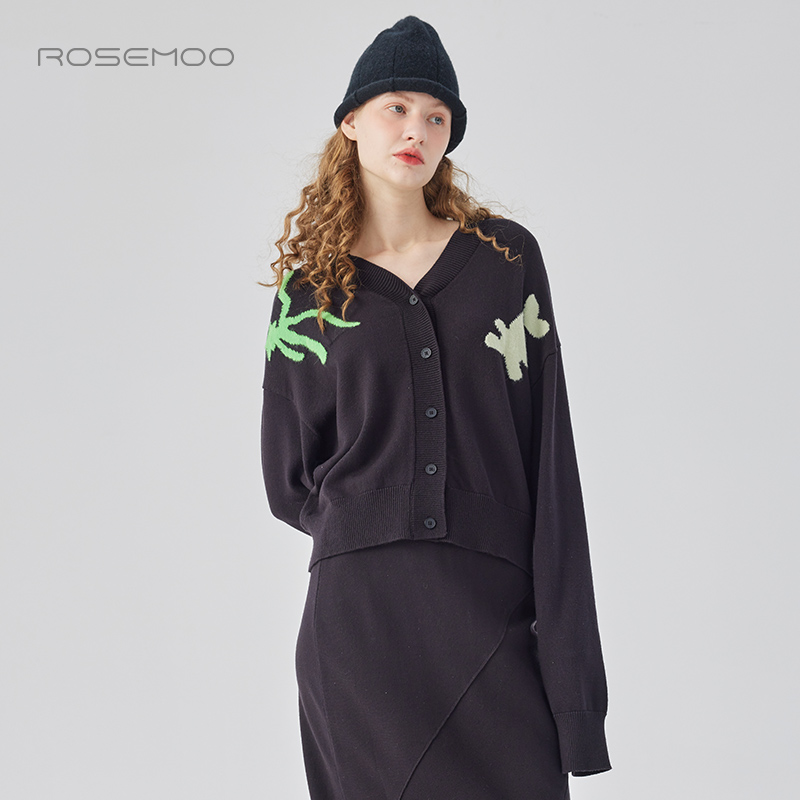 容子木ROSEMOO24年冬季新款舒适干爽纱图案开衫RCL4NP229B