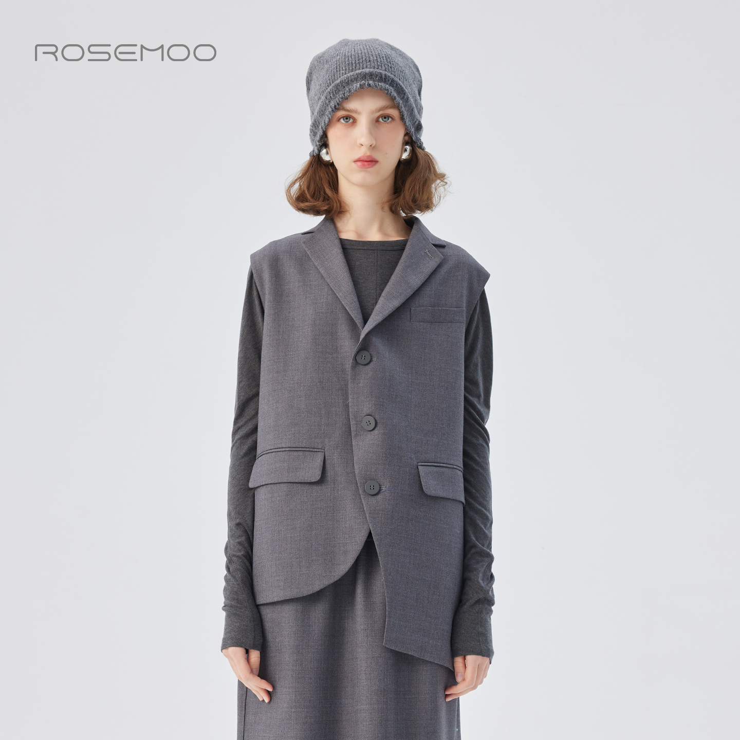 容子木ROSEMOO25秋商场同款含绵羊毛后背不规则马甲RSS3AW211B