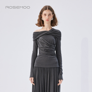 容子木ROSEMOO25秋商场同款绵软弹力褶皱荡领打底衫RSS3TW219B
