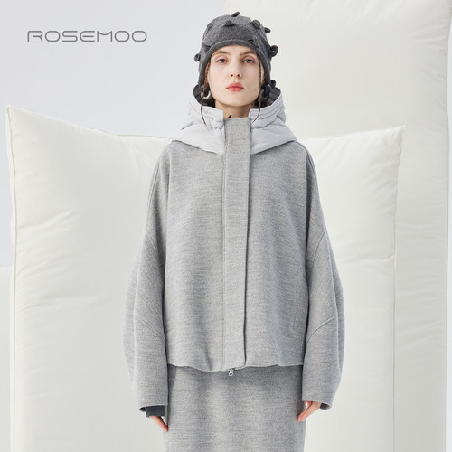 容子木ROSEMOO25冬【商场同款】绵羊毛拼接短款大衣RSS4DW101A