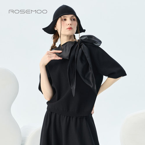 ROSEMOO/容子木2026冬【商场同款】亲肤飘带针织T恤RWM4TP142A
