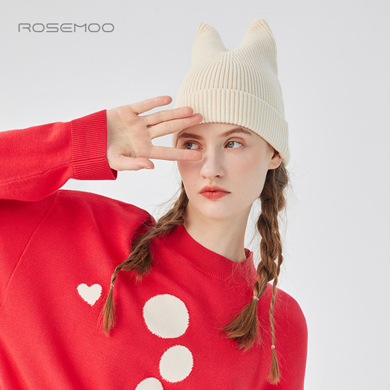 容子木ROSEMOO25春商场同款亲肤柔软猫耳朵毛织帽子RSS1HP153A