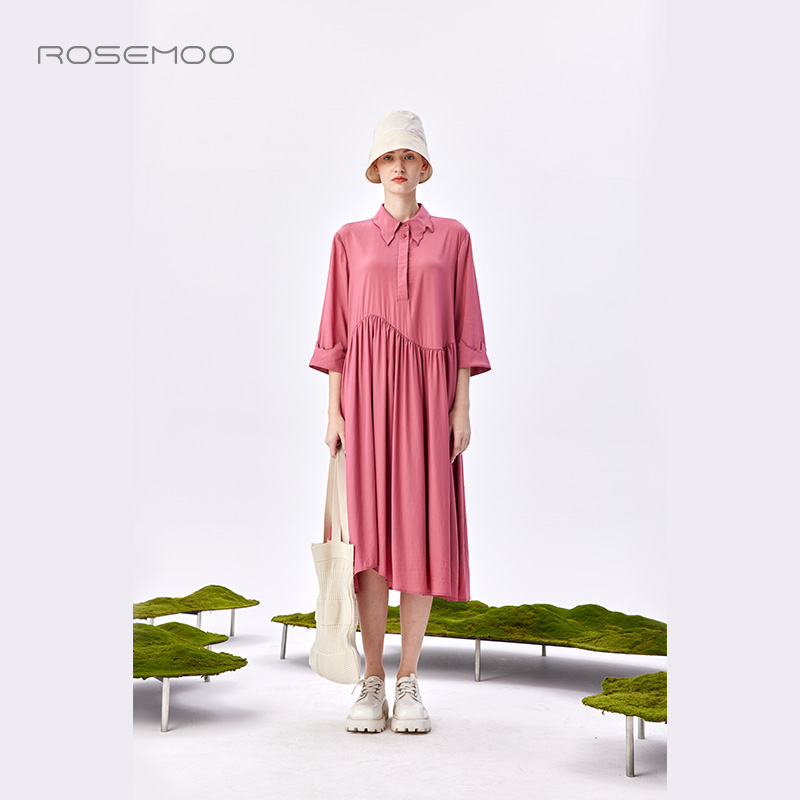 容子木垂感飘逸五分袖连衣裙