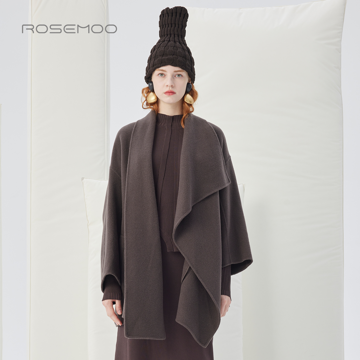 容子木ROSEMOO25冬商场同款绵羊毛双面呢不规则大衣RSS4DW303C