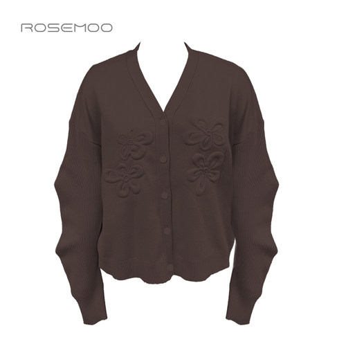 容子木ROSEMOO25冬【商场同款】亲肤柔软小花毛织开衫RSS4NP342C