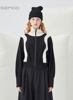 容子木ROSEMOO25冬【商场同款】亲肤撞色高领毛织开衫RSS4NP140A