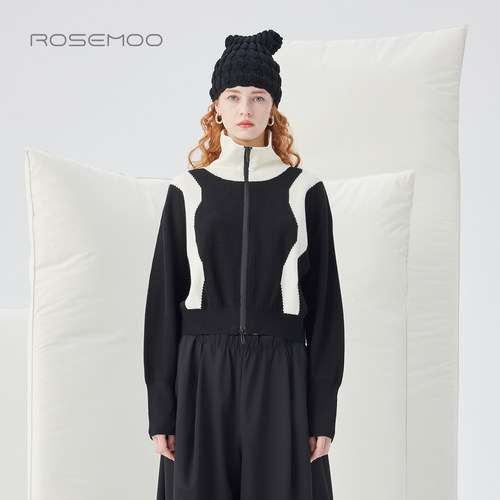 容子木ROSEMOO25冬【商场同款】亲肤撞色高领毛织开衫RSS4NP140A