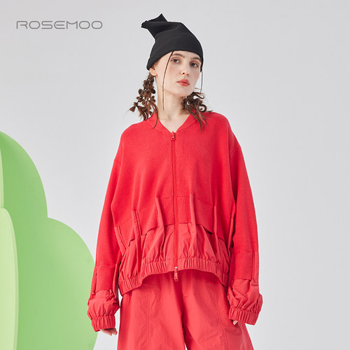 容子木ROSEMOO25春商场同款亲肤温暖下摆捏棱拼接外套RSS1WP126A