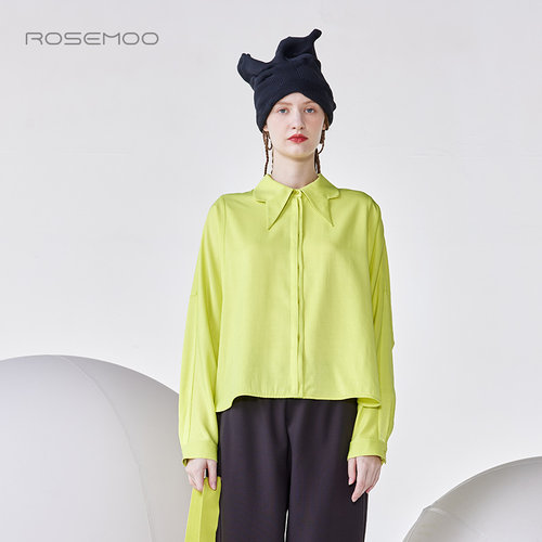 垂顺缎感丝质短款衬衫