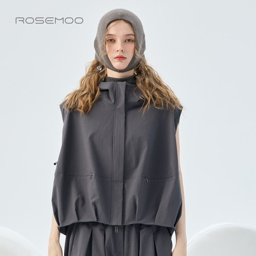 容子木ROSEMOO26秋商场同款挺阔质感宽松连帽花苞马甲RWM3AP255B