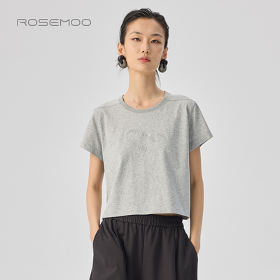 ROSEMOO/容子木26夏【商场同款】棉感简约宽松圆领上衣RWM2TC124A