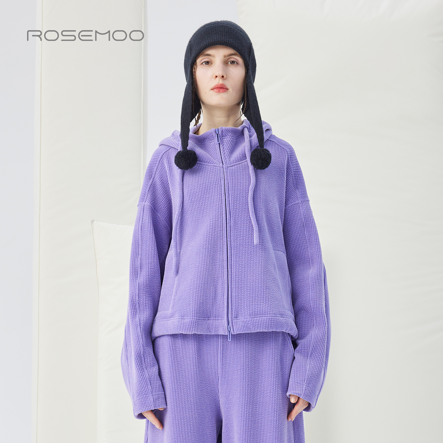 容子木ROSEMOO25冬【商场同款】微弹竖纹条绒卫衣外套RSS4WP311C