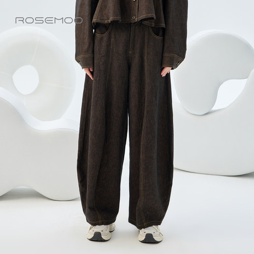 容子木ROSEMOO26秋商场同款棉感含亚麻宽松牛仔长裤RWM3KL230B