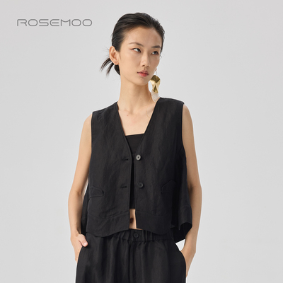 容子木ROSEMOO26夏商场同款丝光含亚麻波浪边V领马甲RWM2AL107A