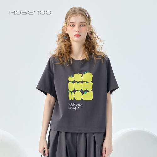 ROSEMOO/容子木26秋【商场同款】圆领印花短款T恤上衣RWM3TC236B