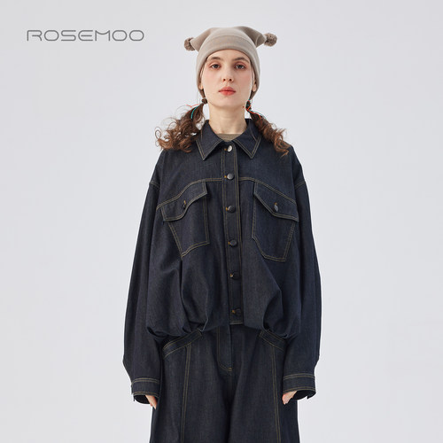 容子木ROSEMOO25秋【商场同款】棉感撞色压线牛仔外套RSS3WC251B