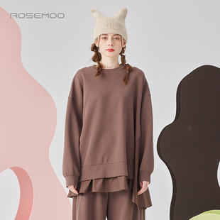 容子木ROSEMOO24年秋季新款微弹亲肤舒适拼接套头衫RCL3TC404D