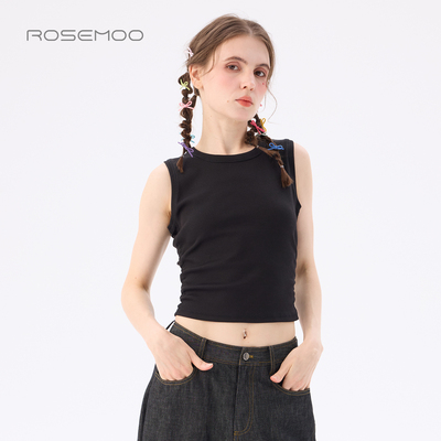 容子木ROSEMOO26春商场同款微弹棉感两侧捏褶圆领背心RWM1EC443D