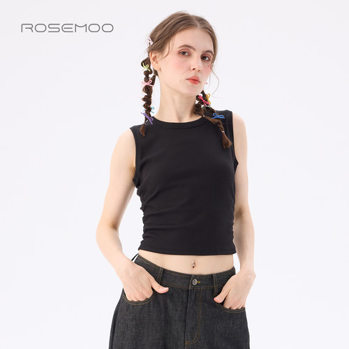 容子木ROSEMOO26春商场同款微弹棉感两侧捏褶圆领背心RWM1EC443D