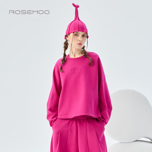 容子木ROSEMOO26秋商场同款微弹圆领爱心图案套头卫衣RWM3TC319C