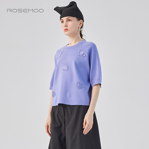 容子木ROSEMOO25春商场同款亲肤圆领拼接纱叶子上衣RSS1TP274B