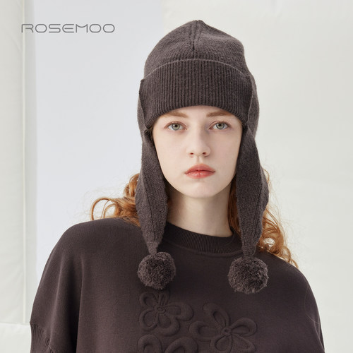 容子木ROSEMOO25冬【商场同款】亲肤保暖毛球毛织帽RSS4HP341C