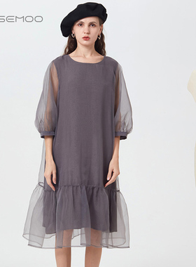 容子木ROSEMOO【商场同款】挺阔质感圆领泡泡袖连衣裙RCL2LP017T