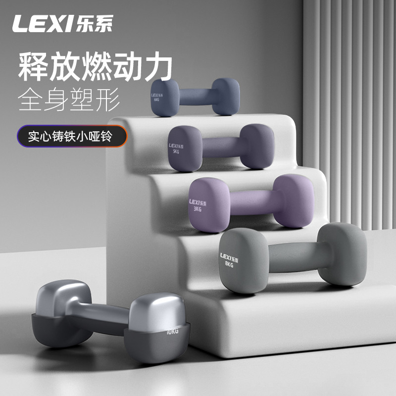 乐系实心铸铁小哑铃男士健身家用女士纯铁力量训练器材3kg5kg一对