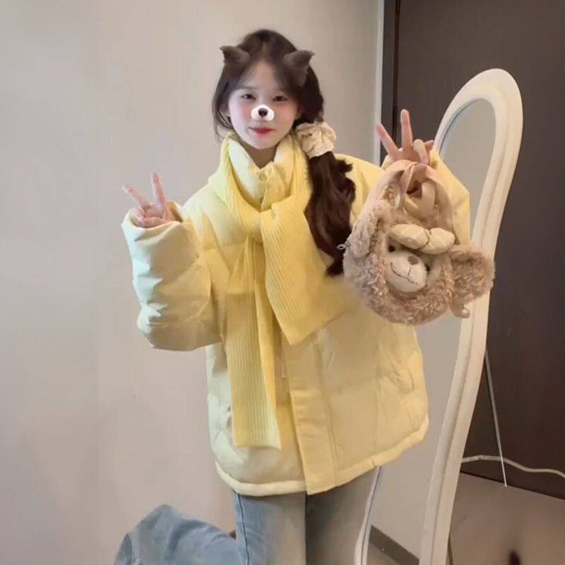 复古甜美奶黄色多巴胺棉衣外套女学生冬季可爱保暖加厚棉袄面包服