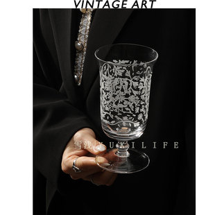 {巴黎花园浪漫处}法式 中古VINTAGE玻璃杯酒杯杯子 复古高脚水晶杯