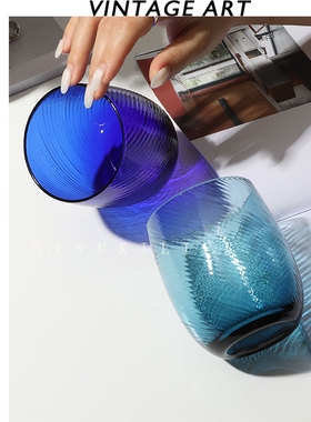 {柳宗悦斜纹诉说着灵动}日式中古1980s老玻璃酒杯啤酒杯子VINTAGE