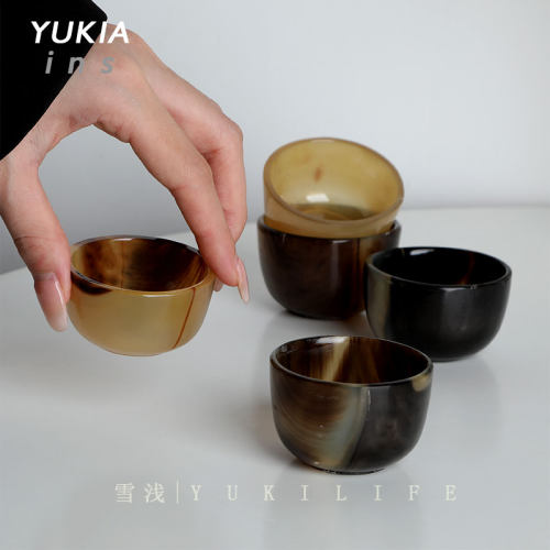 天然牛角小酒杯小杯子中古侘寂