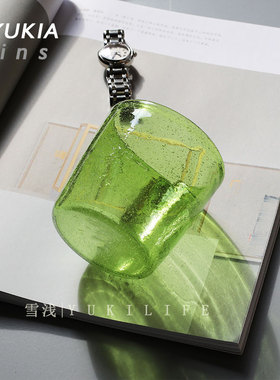 YUKI中古1980s日式夏冰泡泡杯 纯手作玻璃杯啤酒酒杯饮料杯 ins风